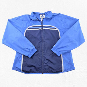 Y2K Adidas Windbreaker Jacket Blue Navy Zip Up Track Top Size M 2001 Vintage